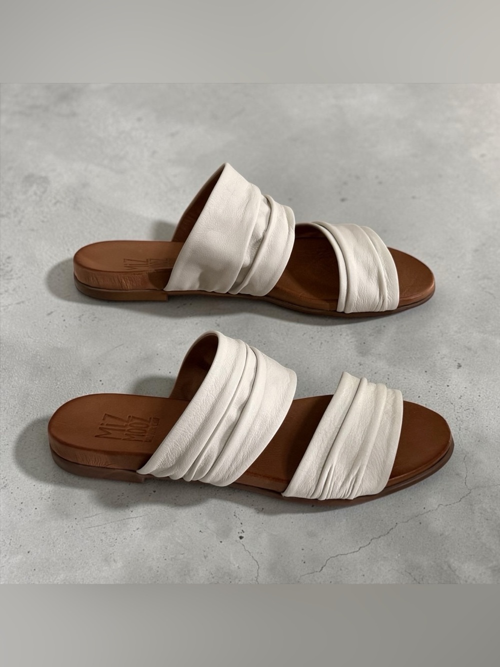 Miz Mooz Tevin Women's White Leather Ruched Double-Band Slide Sandals! Sz 41/10 - Picture 2 of 15